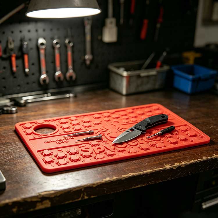 Custom PVC Workbench Knife Mat – Heavy-Duty Garage Mat with EDC Tray & Easy-Clean Maintenance Surface