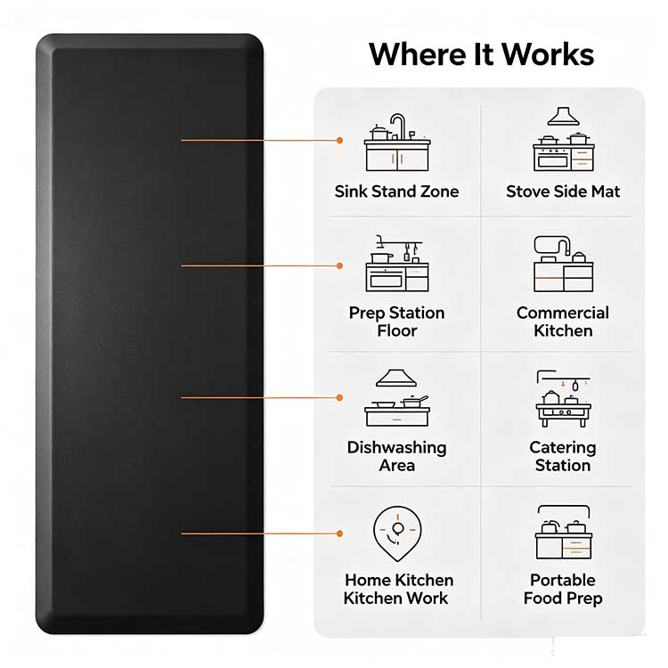 Anti-fatigue kitchen mat trusted in commercial kitchens and home kitchens across the USA and Canada.