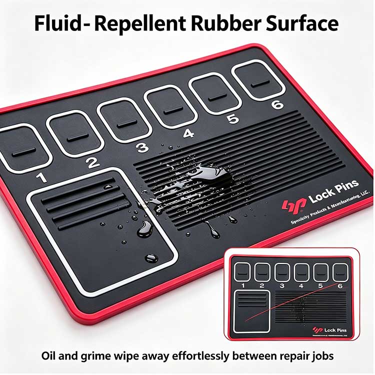 Oil and solvent resistant compact pinning tray for mobile locksmiths.