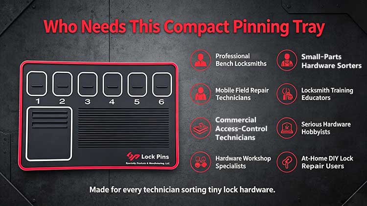 Compact pinning tray for bench locksmiths mobile technicians and hardware experts