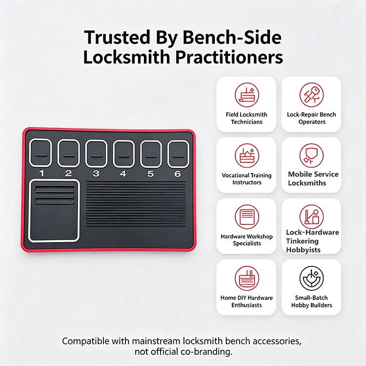 Compact pinning tray trusted by bench-side locksmiths and mobile technicians.
