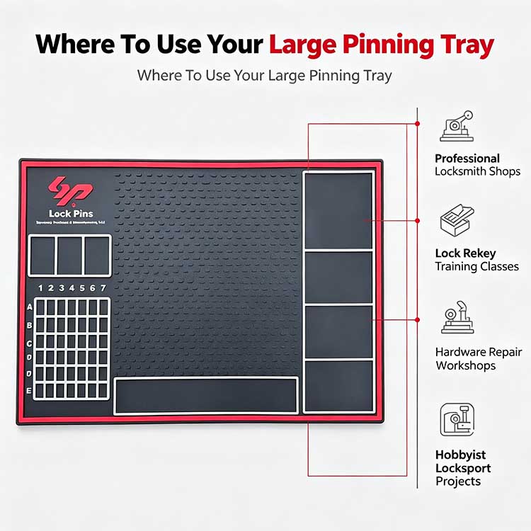 Multi-scenario large pinning tray for commercial locksmiths and hardware distributors.
