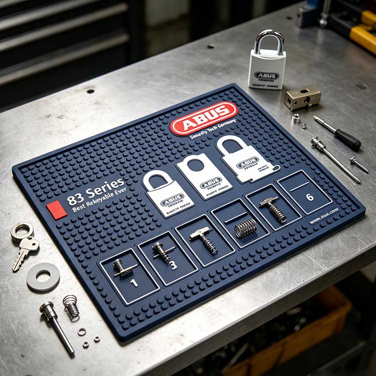 6mm heavy-duty rubber padlock rekey mat for professional lock servicing.