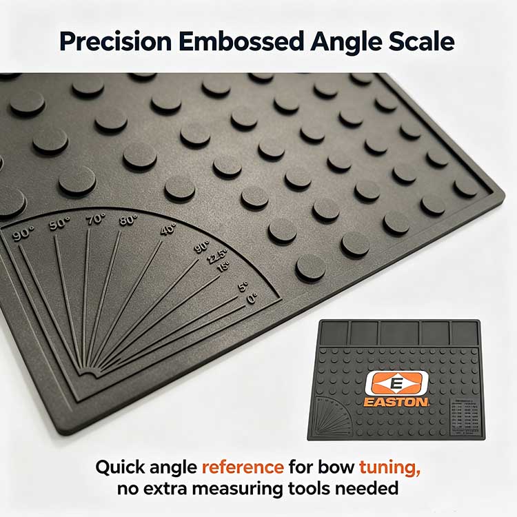 Precision embossed angle scale on archery mat for accurate bow tuning