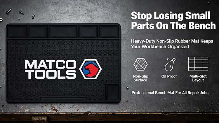 Rubber bench mat with multi slots, non-slip work surface for professional workshop hardware repair