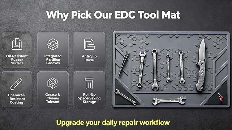 Comparison of heavy-duty EDC tool mat versus cheap thin workshop pads.