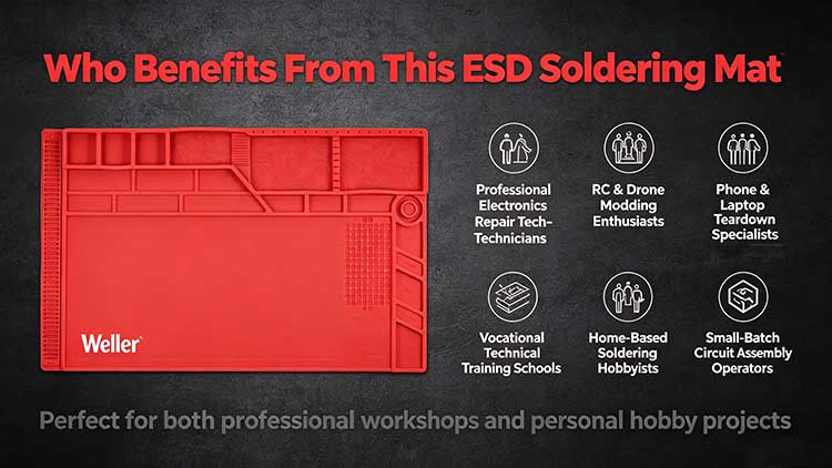 ESD mat for repair technicians, RC modders, hobbyists, and training schools.