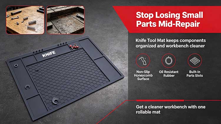 Heavy-duty non-slip honeycomb knife tool mat for organized repairs