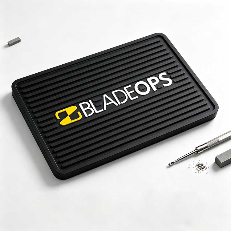 Oil and water resistant silicone sharpening mat preventing fluid absorption.