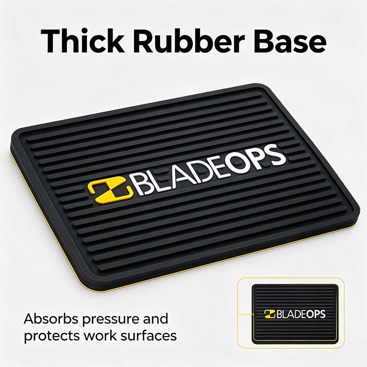 Heavy-duty 6mm thick silicone sharpening mat base absorbing impact and pressure.