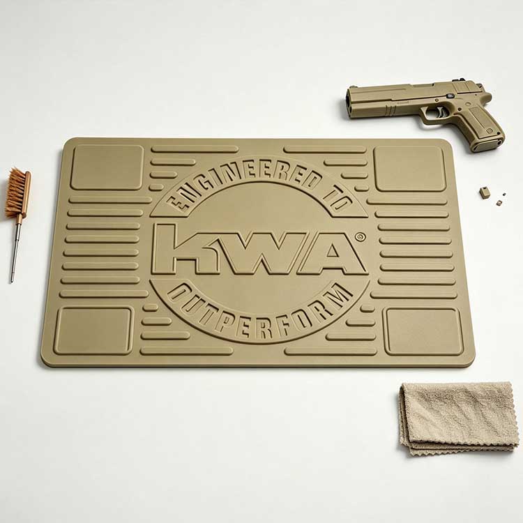 7mm heavy-duty rubber tactical gun mat with side storage compartments.