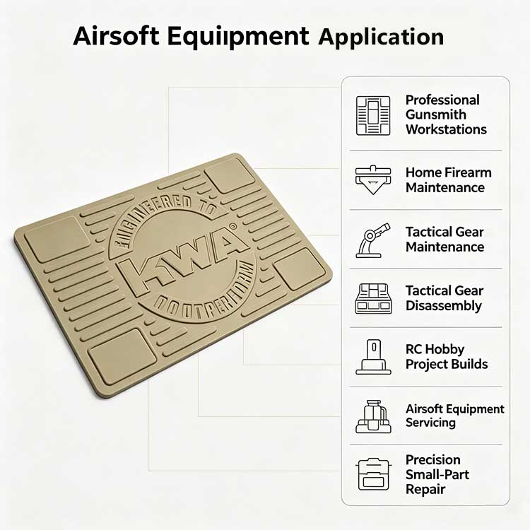 Versatile tactical gun mat for airsoft servicing and precision small-part repair.