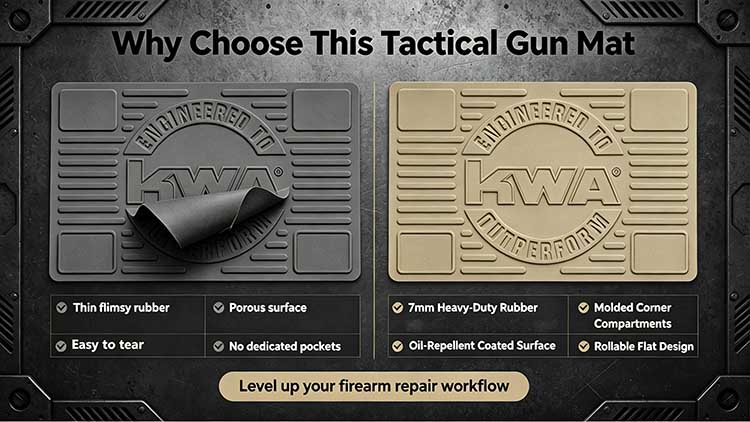 Comparison of 7mm tactical gun mat versus thin flimsy rubber sheets