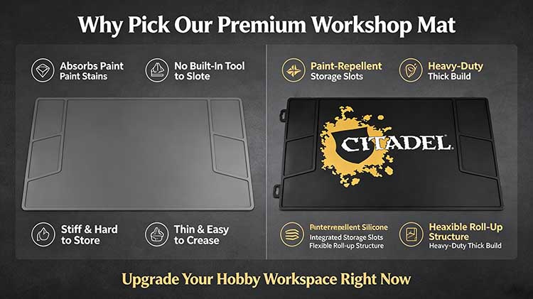 Comparison of premium silicone workshop mat versus a cheap flat plastic sheet