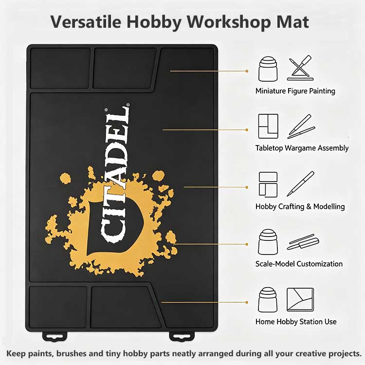 Versatile workshop mat for miniature painting, tabletop wargames, and hobby modeling