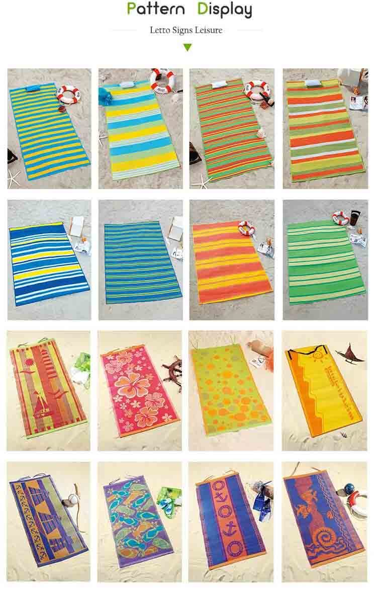 Weather Resistant and Waterproof Custom Logo Plastic Straw Woven Outdoor Rugs Sand Free Beach Mat For RV, Picnics, Beaches, and Outings-beach mat pattern