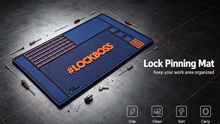 Blue silicone Lock Pinning Mat with segmented storage slots for locksmith and gunsmith small repair parts