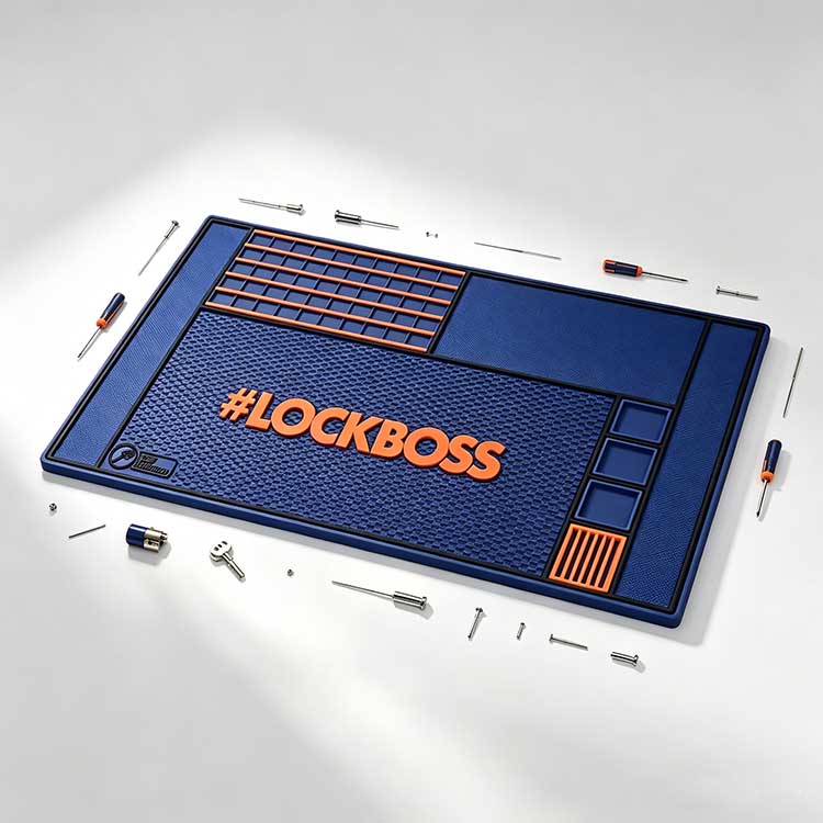 Lock Pinning Mat silicone repair mat flat lay showing multi-zone integrated storage compartments for locksmith parts