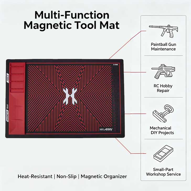 Versatile magnetic tool mat for paintball maintenance, RC repairs, and hobby DIY projects