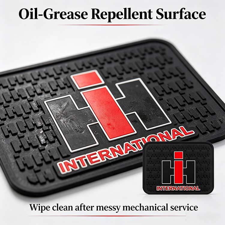 Oil and grease-repellent utility mat repelling diesel and hydraulic fluids