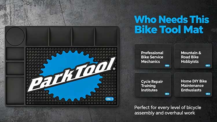 Bicycle tool mat for professional mechanics, MTB hobbyists, training institutes, and DIYers.