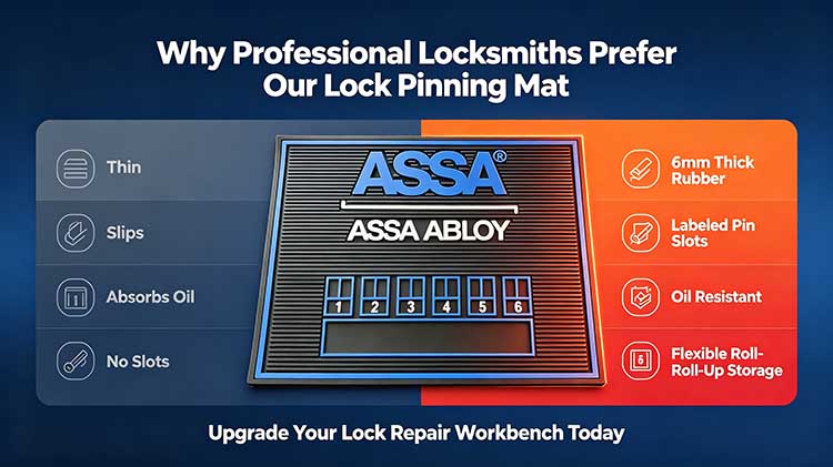 Custom silicone Rekey Mat vs generic workbench pad quantitative comparison chart for US and UK professional locksmith workshop use
