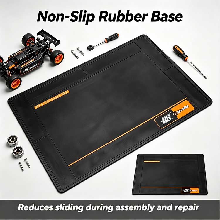 Non-slip rubber base on a pit mat ensuring tool stability