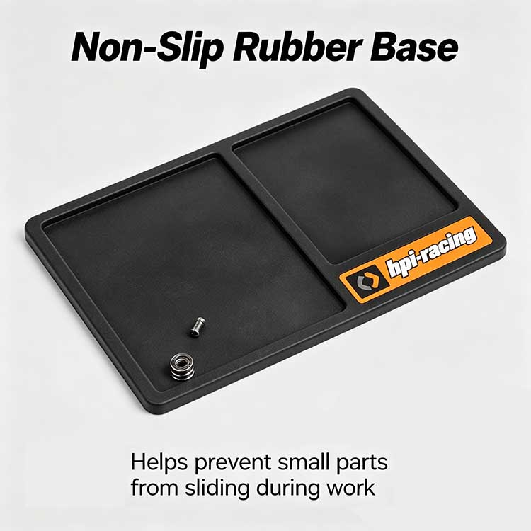 Non-slip rubber base on an RC engine mat keeping parts from sliding