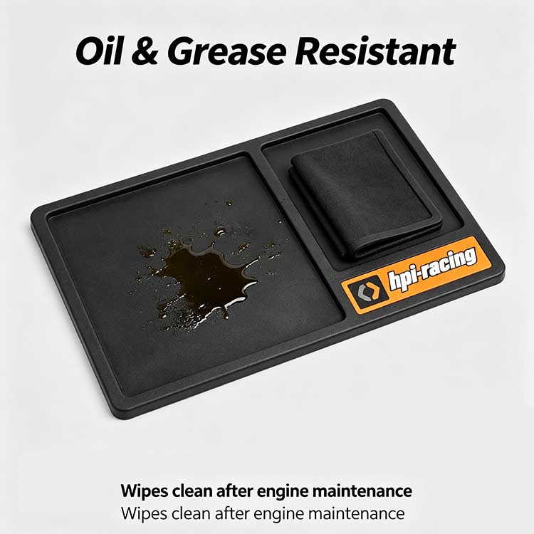 Oil and grease-resistant rubber RC engine mat repelling nitro fuel and motor oil