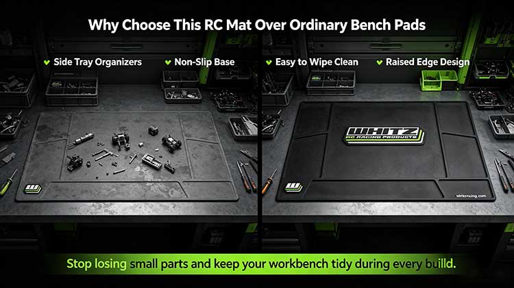 Comparison of side-tray RC mat versus an ordinary flat desk pad