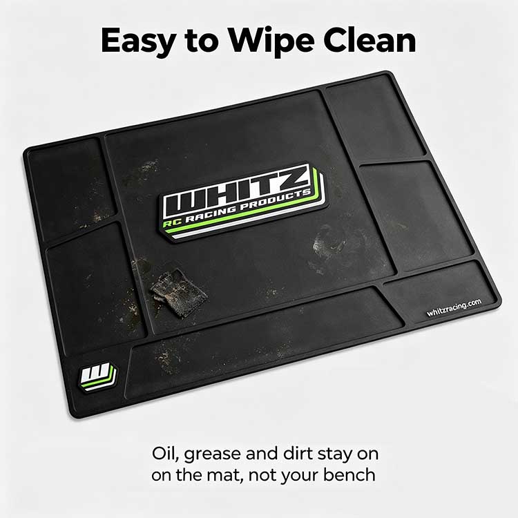 Oil and grease-resistant RC mat that wipes clean easily after assembly