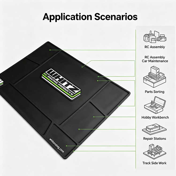 Versatile RC mat for hobby assembly, model building, and parts sorting