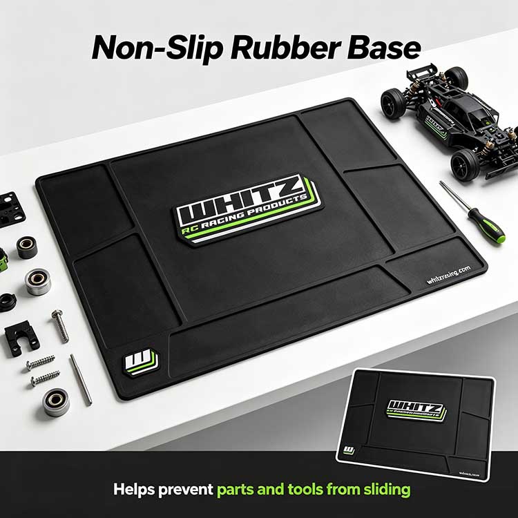 Non-slip matte rubber surface on an RC mat preventing tool sliding