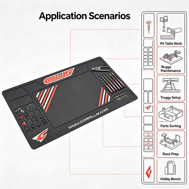 Versatile RC pit mat used for buggy work, truggy setup, and pit table tasks