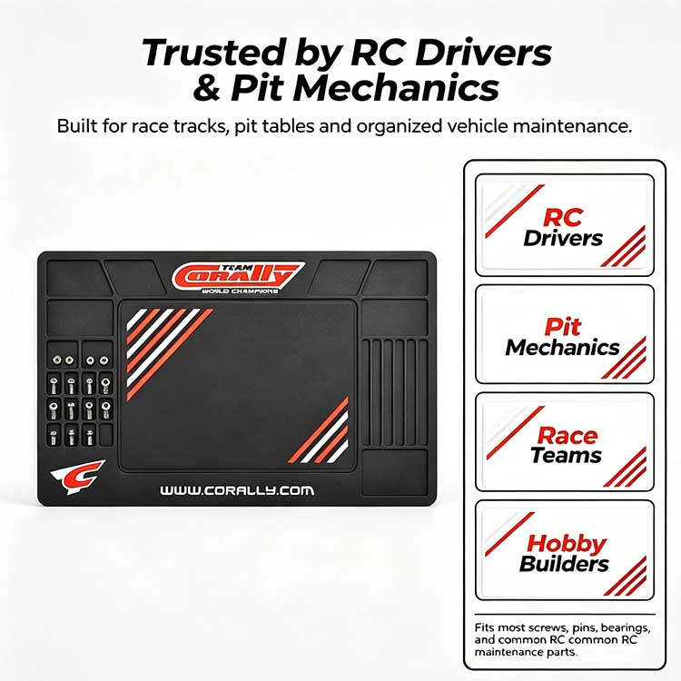 RC pit mat trusted by professional drivers, pit mechanics, and race teams