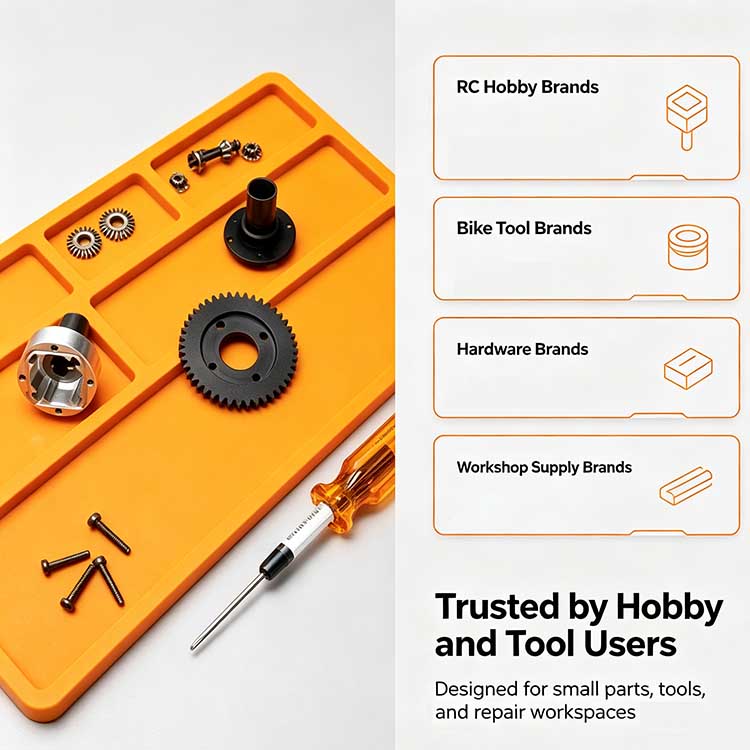 Trusted RC disassembly mat for hobbyists bike mechanics and model builders.