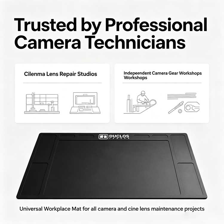 Professional workplace mat trusted by camera lens repair technicians and optical studios.