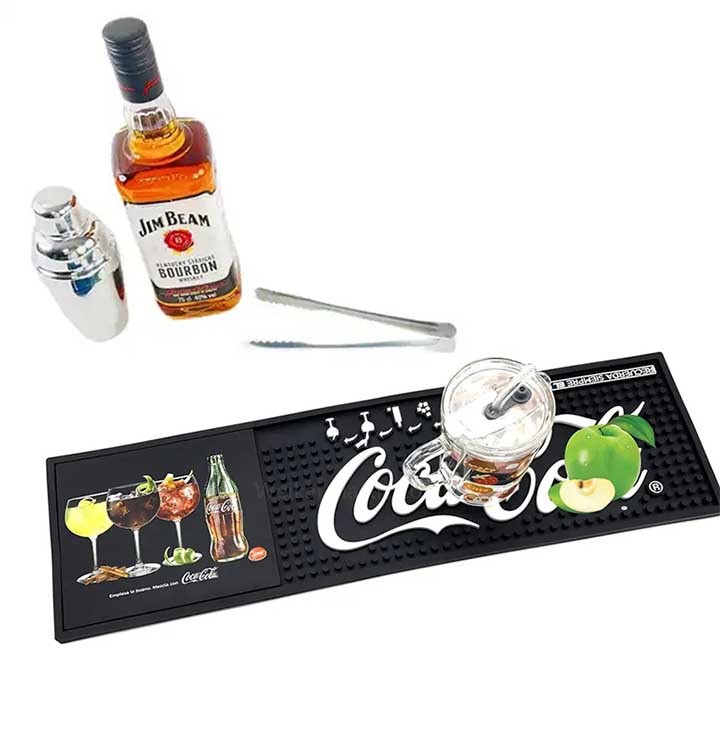 Coca-Cola Custom Logo Water Resistant Silicone Bar Runner Mat Soft PVC Pub Beer Mats Flexible Rubber Bar Mat Drink