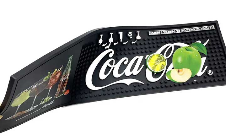 Coca-Cola Custom Logo Water Resistant Silicone Bar Runner Mat Soft PVC Pub Beer Mats Flexible Rubber Bar Mat Drink