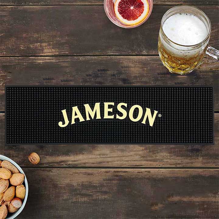 Jameson Irish Whisky Custom Logo Bartender PVC Spill Bar Drink Mats Silicone Rubber Beer Bar Runner Pub Black Bar Mat