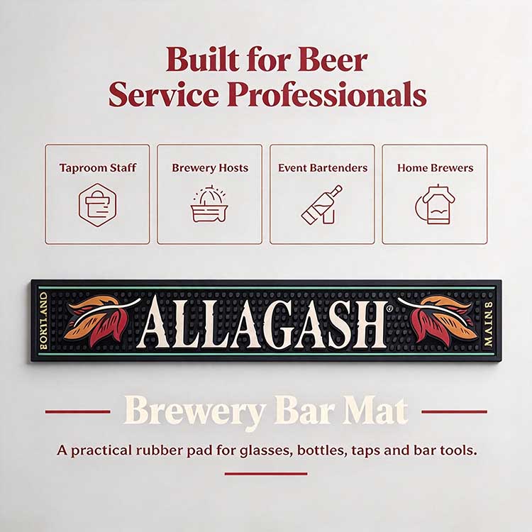 Brewery bar mat for taproom staff, brewery hosts, and home brewers.