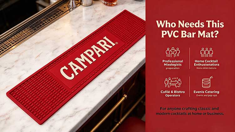 PVC bar mat for mixologists, home hosts, cafe operators, and caterers.
