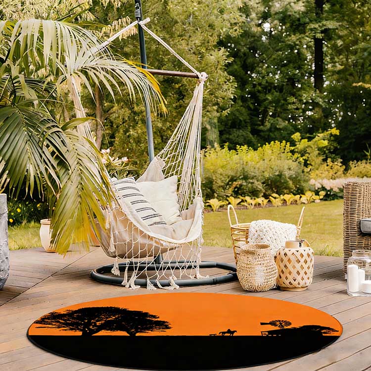 Custom Plastic Straw Balcony Patio Carpet, Caravan Annex Matting, Waterproof RV Camping Floor Mat, 12x12ft Round Circular Outdoor Rug