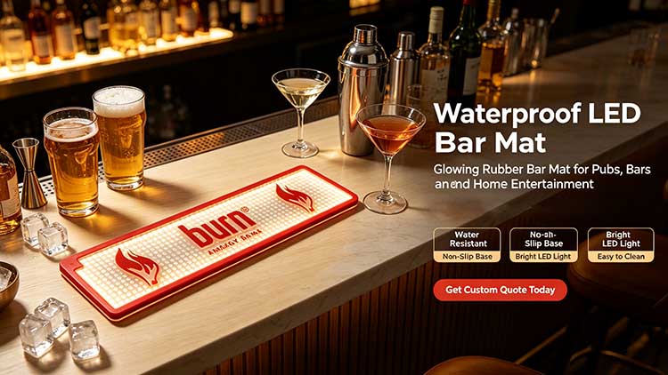 Waterproof LED Bar Mat Custom Logo | Wholesale Hotel Minibar & Resort Bar
