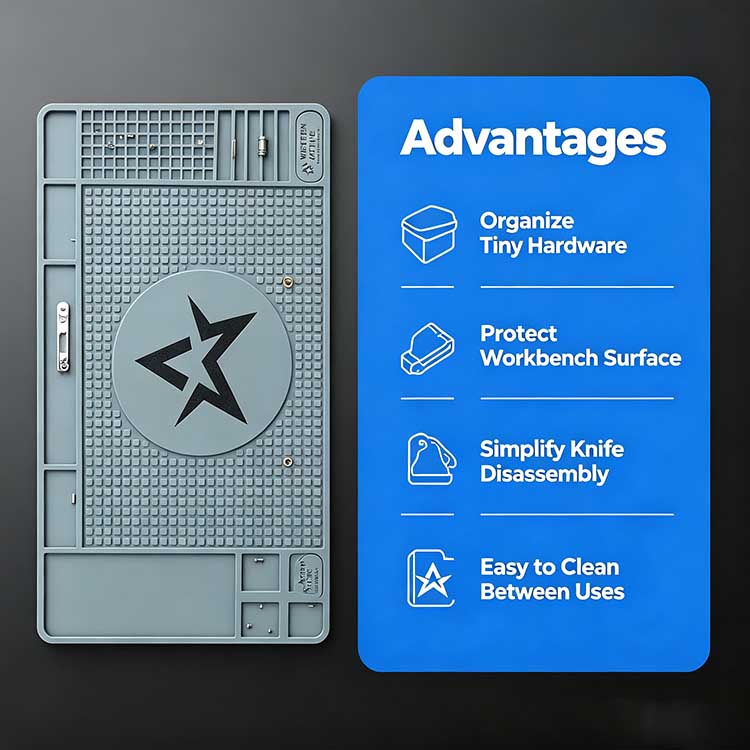 Advantage comparison graphic of custom branded knife takedown mat for EDC retail wholesale