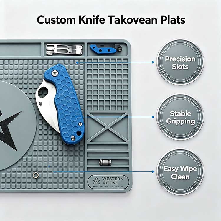 Close-up structural diagram showing slot and texture details of custom knife takedown mat