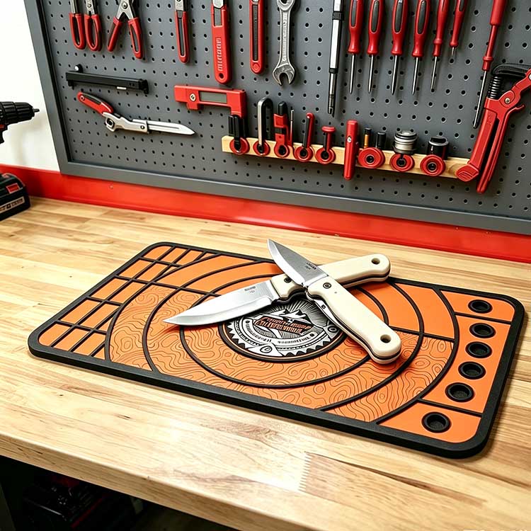 Durable non-slip Knife Shop Mat for precision knife work and blade crafting