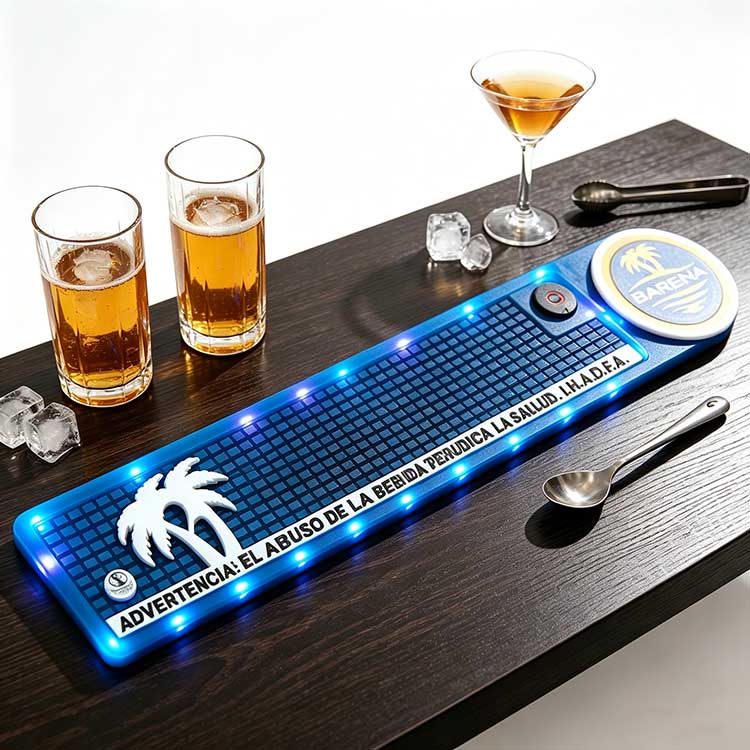 Glowing Bar Counter Runner Custom Logo Barena Tropical Palm Non-Slip Waterproof Rubber Wholesale Studio Liquor Retail POS Promotional Gift Runner