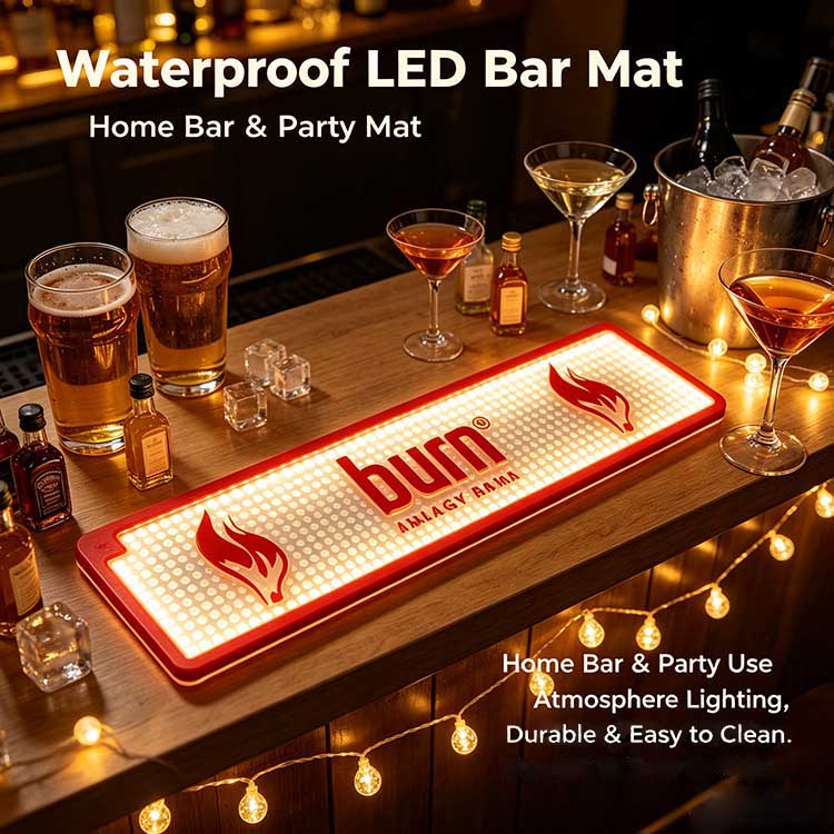 Waterproof LED Bar Mat Custom Logo Burn Energy Drink Multi-Layer Waterproof Compression Rubber Schematic For Hotel Minibar Resort Lounge & Home Party Bar Counter