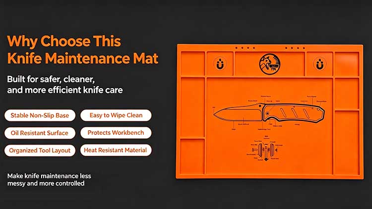 Target user group introduction banner of custom knife maintenance mat for home hobbyists, professional blade repair technicians and workshop owners
